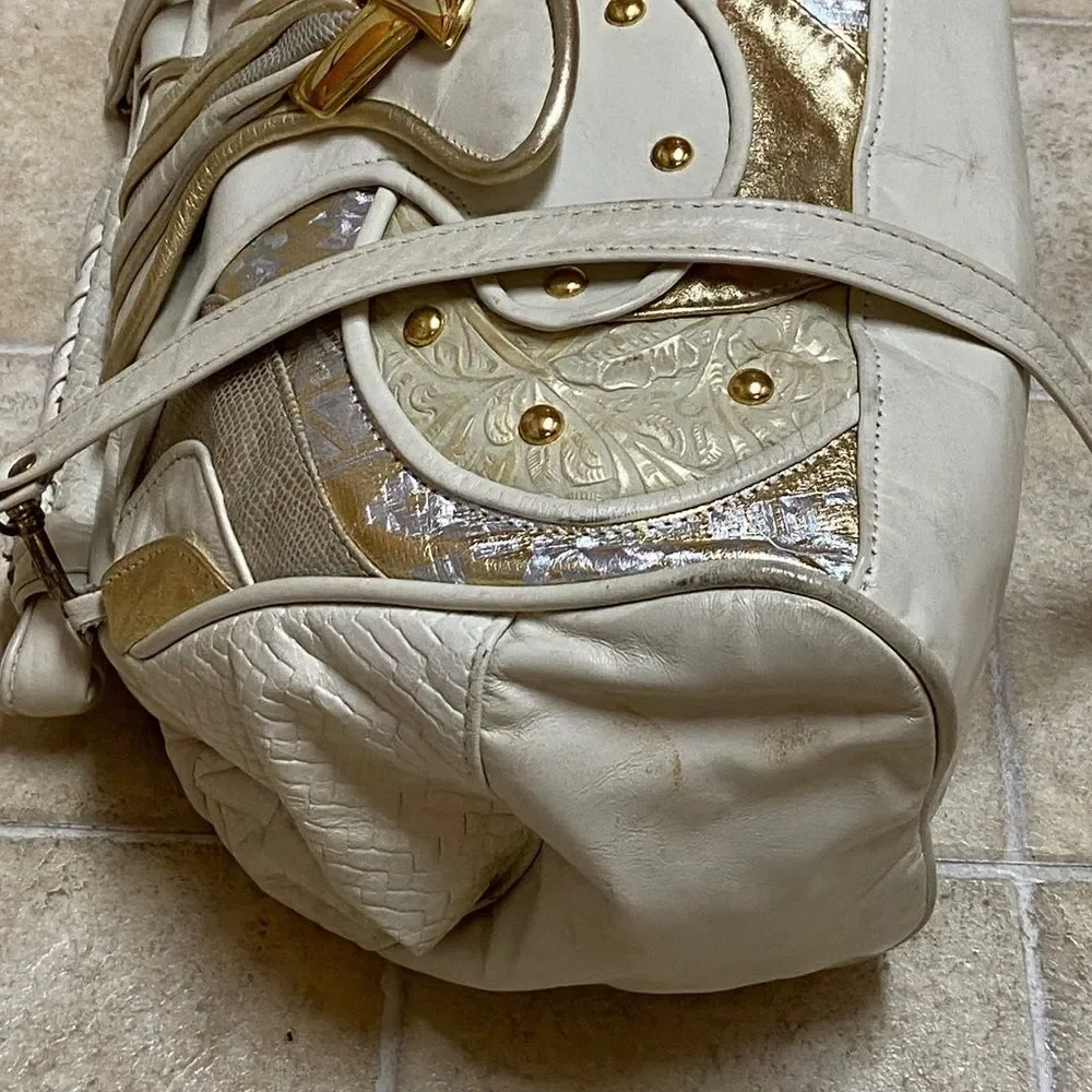 VTG,BAGS BY PINKY GENUINE LEADER MADE IN USA Elegant Cream and Gold Women's Bag - Picture 14 of 16